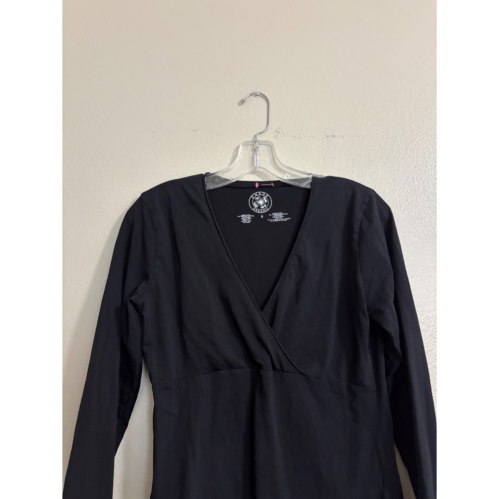 Chaus Organic Womens Black Surplice V-Neck Long Sleeve Faux Wrap Top Black Small